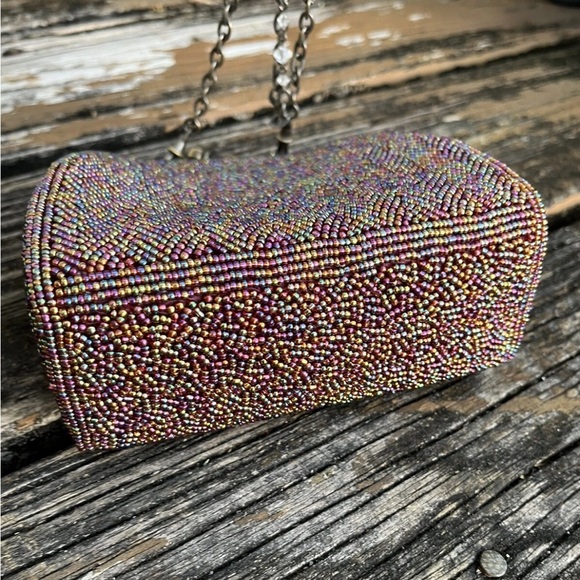Inge Christopher Purple Rainbow Beaded Jeweled Purse Bag Clutch Vintage 70s 80s
